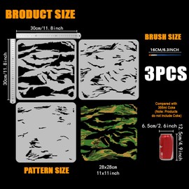 FINGERINSPIRE 3 Pcs Layered Tiger Stripe Drawing Stencil with A Paint Brush 11.8x11.8inch Reusable Camo Painting Template Camouflage Pattern Decor Stencil for Painting on Wood Wall Fabric Furniture