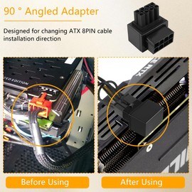 GELRHONR 90Degree GPU VGA PCIe 8 Pin Power Adapter for Desktops Graphics Card Black-2pack