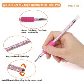 WIFORT 18PCS Diamond Art Painting Pens Kit Square Diamond Art Pen with 7PCS Screw in Tips/6PCS Glue Clay/2PCS Anti-Slip Pen Cover, 5D DIY Rhinestones Point Drill Pen Accessories for Art DIY Craft