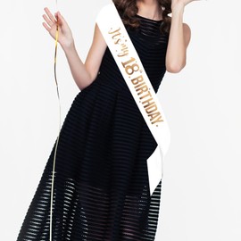 PYQWA It's My 18th Birthday Sash - 18th Birthday Gifts Girl Sash Birthday Party Favors - Happy 18th Accessories for Man and Women - White with Rose Gold Foil Lettering