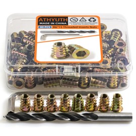 ATHYUTH Threaded Inserts for Wood, 80 Pieces Zinc Alloy Thread Inserts Nuts for Soft Wood, Hex Socket Flanged Threaded Wood Inserts M6*15mm Screw Inserts for Wooden Forniture