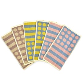 ORI365 Imabari Towel, Gauze, Half Handkerchief, Set of 6, Pile & Gauze, 100% Cotton, Made in Japan, Water Absorbent, Quick Drying, Round x Shima, Hand Towel, Compact, Fluffy, Bulk Purchase (5.1 x 10.2