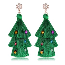 Christmas Tree Tassel Beaded Earrings Lightweight Alloy Colored Drop Dangle Earrings for Women Girls Festivals Accessory