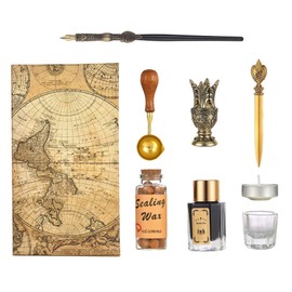 JasCherry Calligraphy Pen Set - Vintage Nib Wooden Pen and Ink Set with Wax Seal Stamp, Antique Stationery Gift Set for Art, Signatures, Hand Lettering, Decoration