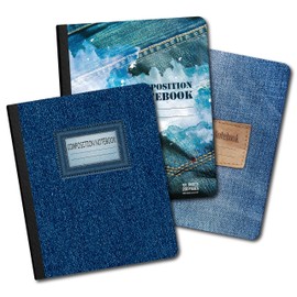 AUKSales Composition Notebook 500Gsm Cover Multi-design Wide Ruled - Size 7.5"X9.75" Pack of 48 (Jeans, 6 Packs)