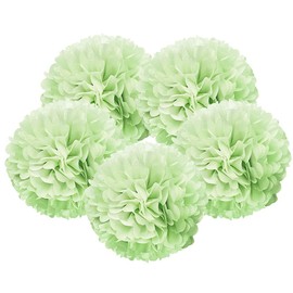WIRESTER 5 Pcs Flower Pom Poms 8 inch Tissue Paper Decorations for Wedding, Party, Birthday, Baby Shower - Light Green