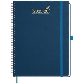 BEZEND Weekly Planner 2025-2026 with 2 Columns, 8.5" x 11" Academic Calendar 18 Months (Jul 25-Dec 26) Life Work Appointment Book with Monthly Tab, PU Leather Softcover Spiral - Prussian Blue