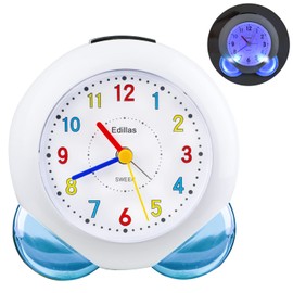 Edillas Analoge Kinderwecker Jungen und Mädchen,No Tick Kinderwecker Lerngebrauch Wecker, Stiller Lichtwecker für Schule Schlafzimmer Stiller Schlummerwecker (Blau 103)