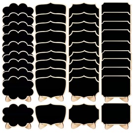 Woohome Pack of 40 Mini Wooden Blackboards, 4 Designs Mini Small Blackboard, Memo Board, Mini Board with Mini Blackboard Eraser for Home, Wedding, Party Decoration