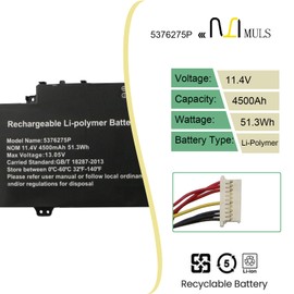 MULS 5376275P UTL-509068-3S Laptop Battery for Gateway GWTN141-10BK GWTN141-4 GWTN156-5BL Gwtn141-4bl Series 5376275P NV-509067-3S UTL-509068-3S NV-509067-3S 4500mAh