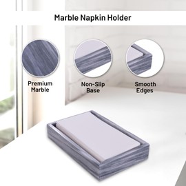 Bey-Berk Carrera Gray Marble Guest Towel Tray – Bathroom & Kitchen Counter Organizer for Napkins & Essentials