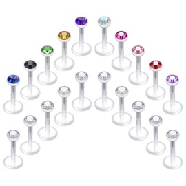 D.Bella Clear Bioflex Flexible Lip Rings 6mm Labret Studs 16g Tragus Retainer Piercing 2mm CZ