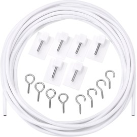 Shappy 3 Meter Curtain Wire with 6 Pack Self-adhesive Hooks, 4 Pairs of Hooks and Eyes for Net Curtain Rods