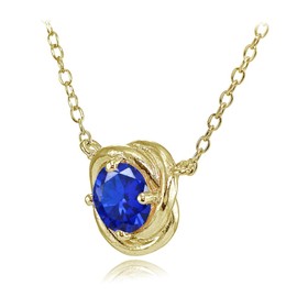 Plata de Ley Chapados en oro amarillo imitación Gemstone 6 mm redondo collar con colgante de nudo de amor