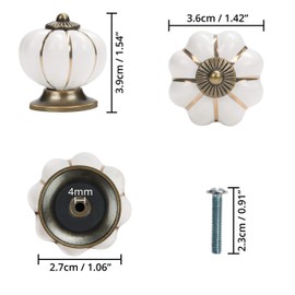 Kurtzy 16 Pack White and Gold Furniture Door Handles with Screws - 3.6 x 3.9cm/1.42 x 1.54 Inches Ceramic Door Knobs - Kitchen Cupboard Knobs, Cabinet Drawer Knobs for Home & Office Furniture Doors