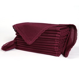 Ramanta Home Linen Flax Cloth Napkins Set of 12 - Soft & Durable Decorative Lace Dinner Napkin for Wedding Parties Events | Washable Premium Cotton Table Décor for Everyday Use 18x18 Inch - Burgundy