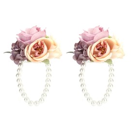 Ramillete de Muñeca Para Mujer, Juego de 2 Pulsera de Flores para Boda Ramillete de Dama de Honor para Bailes Fiestas de Graduación Regreso a Casa