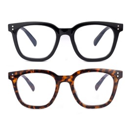 SKYWAY Women Men Blue Light Blocking Glasses, 2 Pack Oversized Fashion Lightweight Blue Light Glasses, Anti Eyestrain UV Protection Computer Gaming Glasses with Spring Hinge Black/Tortoise