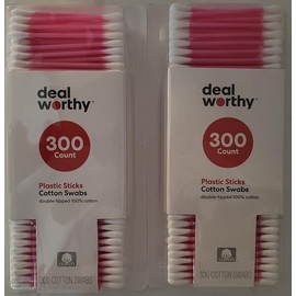 Double Tip 100% Pure Cotton Swabs 300 Tips/Pk Pink Sticks 2 Packs