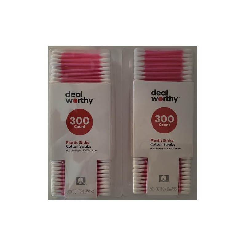 Double Tip 100% Pure Cotton Swabs 300 Tips/Pk Pink Sticks