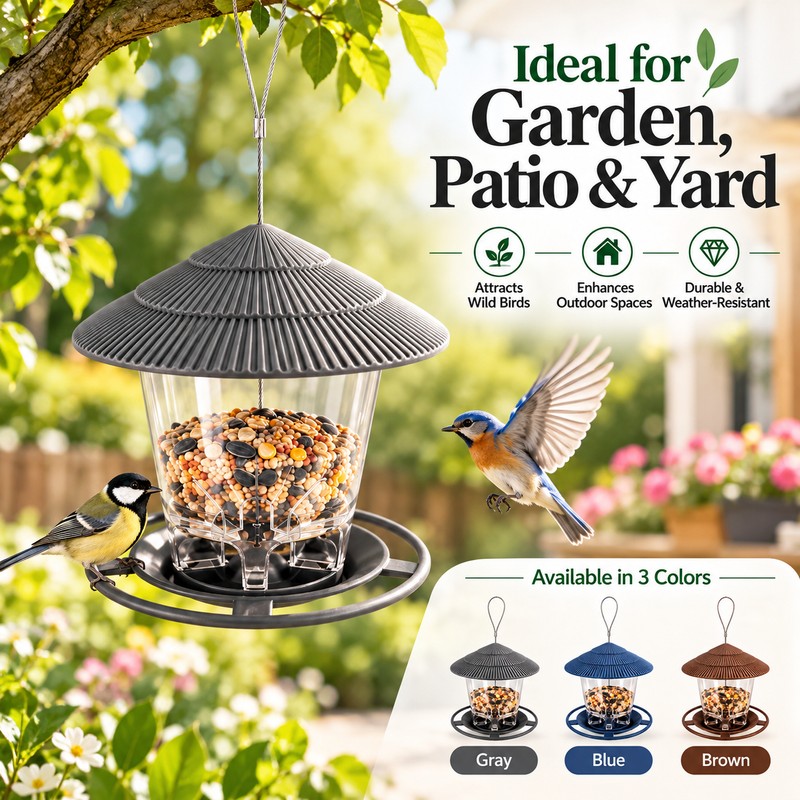 Hanging Bird Feeder for Wild Birds – Gazebo-Style Plastic Seed