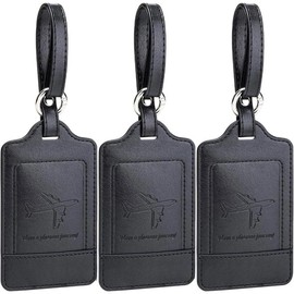 Luggage Tags, 3 Pack Premium PU Leather Luggage Tags Privacy Protection Travel Bag Labels Suitcase Tags - Color: Lichee Lilac