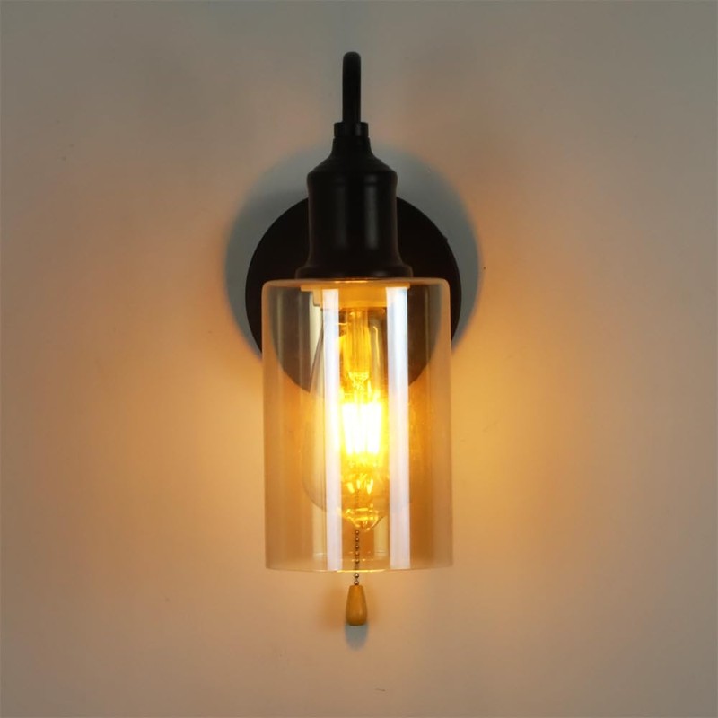 VinTopsh Vintage Glass Wall Sconces with Pull Chain Switch,Bathroom Vanity