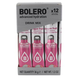 Bolero Advanced Hydration Sugar-Free Water-Flavoring Single-Serve Sticks, Convenient Calorie-Free Drink-Mix Powder Packets, Dragon Fruit, 3 Packs of 12