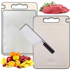 Stainless Steel Chopping Board, Double-Sided Chopping Boards (304 Stainless Steel and Wheat Straw), Chopping Board, Dishwasher Safe, Kitchen Board with Juice Groove & Sharpening Edge, Cutting Board