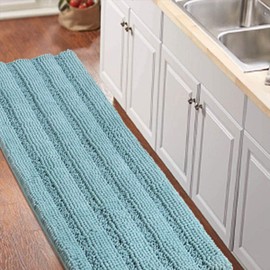 Non Slip Shaggy Chenille Microfibers Bathroom Rug Aqua Haze Bathroom Mat Extra Long 59 x 20 Kitchen Rugs and Mats, Super Water Absorbent & Soft Washable Bath Rug for Bathroom, Aqua Haze