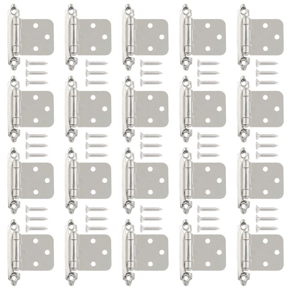 Aracombie 1/2 Inch Overlay Cabinet Hinges,20 Pcs-10 Pairs Satin Chrome