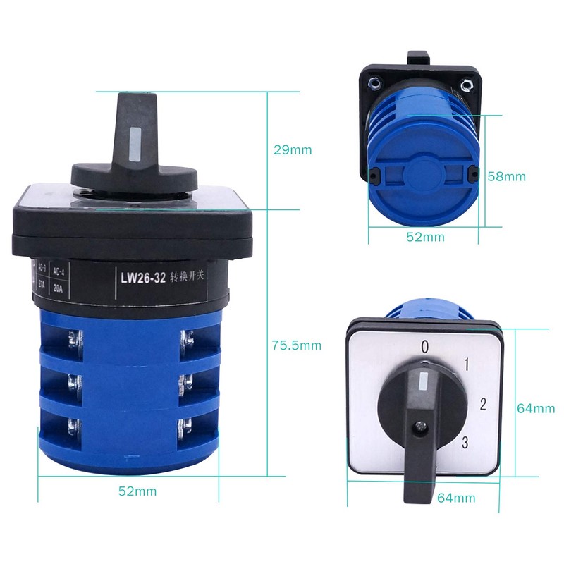 Taiss Universal Changeover Switch 32A 690V 4 Position 12 Terminals