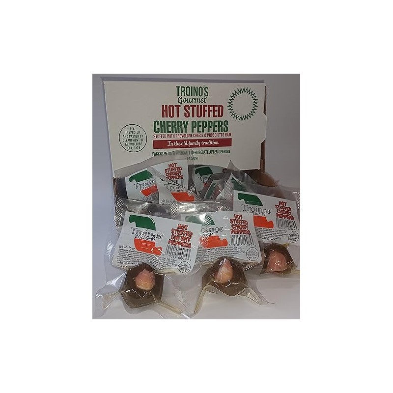 Troino's Gourmet Hot Stuffed Cherry Peppers with Prosciutto & Provolone