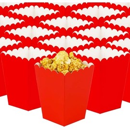 Red Open-Top Popcorn Box Set of 36 Popcorn Favor Boxes Cardboard Candy Container Parties Popcorn Boxes Mini Paper Popcorn Box for Party(Open top- 3 x 3 inch,Bottom Size- 2.2 x 2.2Inch,Height-4.6 Inch)
