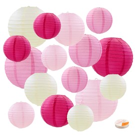 Round Paper Lanterns Decorative, URABLAZ 16pcs Asia Chinese Hanging Lantern Party Decorations for Valentine Birthday Wedding Baby Shower Nursery Christening Classroom Ceiling Home Decor (Pink)