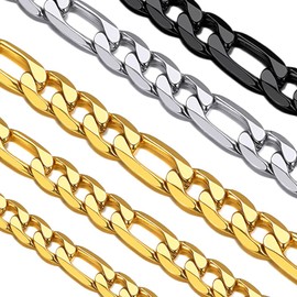 Men's Gold Figaro Chain 28 inch Stainless Steel Replacement Figaro Link Chain Necklace for Women Hip Hop