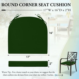Wellsin Outdoor Chair Cushions for Patio Furniture - Patio Chair Cushions Set of 4 - Waterproof Round Corner Outdoor Seat Cushions 17"X16"X2", Forest Green