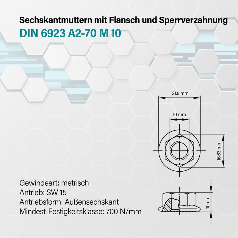 VOOXA Self-Locking Hex Nuts M8 with Flange and Locking Toothing