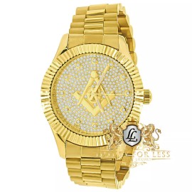 Usdiamondking 14k Yellow Gold Finish Freemason Masonic G Compass Steel Metal Band Men's Watch