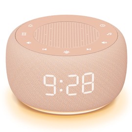 Buffbee Sound Machine & Alarm Clock 2-in-1, 0-100% Clock Face Brightness, Bottom Colored Light, Sleep Timer, Precise 30-Level Volume White Noise Machine, Digital Alarm Clocks for Bedrooms - Peach