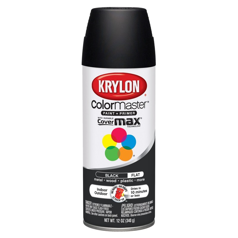 Krylon K05160202 ColorMaster Paint + Primer, Flat, Black, 12 oz.