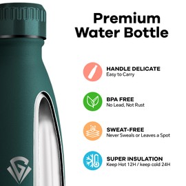 Grsta Stainless Steel Drinking Bottle, 1 Litre, BPA-Free, Leak-Proof, Cold and Warm, Double-Walled Vacuum Insulated, Metal Drinking Bottle, Thermos Flask for Camping, Fitness, Travel, Sports