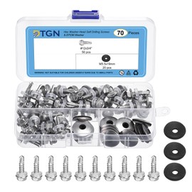 DTGN 70Pcs #12x3/4" Hex Washer Head Self Drilling Screws - 410 Stainless Steel Self Tapping Sheet Metal Screw Assortment Kit with M5.5x19 EPDM Washer