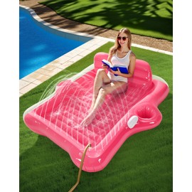 Snowalva Inflatable Tanning Pool Lounger Float, 72" x 61"Pool Floats Adult with Automatic Spray Cooling, 5 in 1 Suntan Tub Raft Floatie, Sunbathing Bed Lounge for Pool Party Yard Tanning Summer Gift