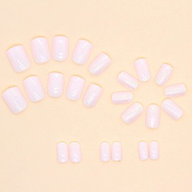 Short Press on Nails Square Fake Nails Light Pink Full Cover Acrylic Nails Press ons Silver Glitter Glue on Nails Glossy False Nails Artificial Stick on Nails for Women 24Pcs
