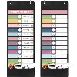 Ctosree 64 Pcs Daily Schedule Pocket Chart Rainbow Pocket Charts Classroom Pocket Chart Schedule 13+1 Pocket Kids Schedule Charts Teaching Scheduling Pocket Charts with Cards for School Classroom