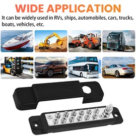 CGEAMDY Bus Bar Power Distribution Block, Terminal Power Distribution Block with Ring Terminals, 12V-48V DC Busbar Distribution Blocks, Busbar 150A Busbar Block with Cover, For Car, Boat(Black)