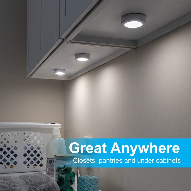 GE Touch Activated LED Puck Lights, 20 Lumens, White, 25434