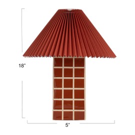 Creative Co-Op Red Ceramic Table Lamp with Pleated Shade