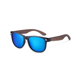 Amexi Unisex Polarized Sunglasses with Wooden Arms, UV Protection - blue